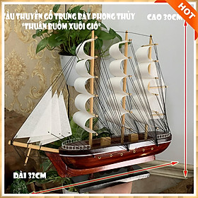 [Dài 32cm - Giao hàng nguyên chiếc] Mô hình tàu thuyền gỗ trang trí nhà cửa - tàu gỗ phong thủy thuận buồm xuôi gió
