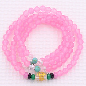 Bộ Vòng Chuỗi, Tràng Hạt 108 Hạt 6 Ly Đá Thạch Anh Hồng Phấn Charm Lục Tự Chân Ngôn - Tràng Chuỗi Niệm Phật - An Yên - Thịnh Vượng - May Mắn - Tài Lộc