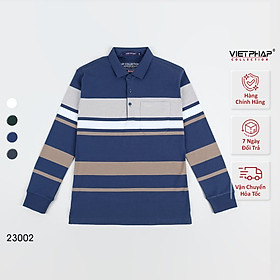 Áo Polo Nam VIỆT PHÁP Form Luxury - Thun 4 Chiều Sọc Túi Dài Tay, lịch lãm, sang trọng 23002