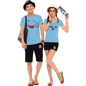 Bộ Áo Thun Đôi Nam Nữ Emotions Màu Xanh Biển