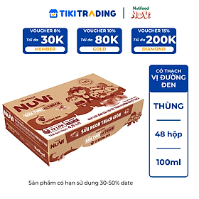 Thùng Sữa Tươi có Thạch vị đường đen Nuvi 100ml (48 Hộp x 100ml) - Phát Triển Chiều Cao, Tăng Cường Trí Nhớ