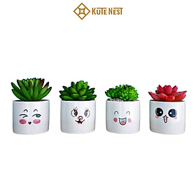 Mua Bộ 4 chậu sen đá mini nhân tạo  cây sen đá họa tiết hoạt hình đáng yêu  trang trí quán café  trà sữa - Quà tặng dễ thương - Kute Nest