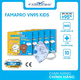 [HỘP - FAMAPRO VN95 KIDS] - Khẩu trang y tế trẻ em kháng khuẩn 4 lớp Famapro VN95 KIDS đạt chuẩn N95 (10 cái/ hộp)