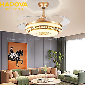 Mua Quạt trần đèn cánh cụp cánh xòe HAPOVA 0355 động cơ 6 số + Tặng kèm điều khiển từ xa hàng chính hãng