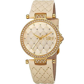 Burgi Women's Diamond & Crystal Accented Quilted Design Dial and Genuine Leather Strap Watch - BUR154