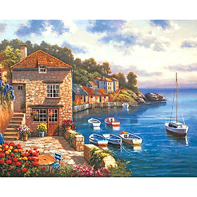 Mua Tranh sơn dầu số hoá tự tô đã căn sẵn khung 40x50 cm (painting by number) - DZ308 Làng chài âu châu