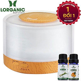 Máy khuếch tán tinh dầu hình trụ tròn công suất lớn Lorganic FX2029 + tinh dầu sả chanh + tinh dầu cam Lorganic (10mlx2)/ Phun sương sóng siêu âm.