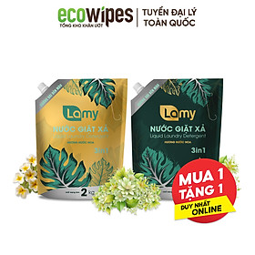 [MUA 1 TẶNG 1] Nước Giặt Xả Lamy EcoWipes Túi 2KG Hương Nước Hoa Thơm Lâu Sạch Nhanh Làm Mềm Vải 3IN1 (2 TÚI)