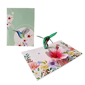 F35 -  Thiệp 3D Chim Ruồi & Hoa Dâm Bụt – Pop Up Card Viethands Giftshop