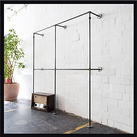 Mua Giá treo quần áo bằng ống sắt  kệ trẹo quần áo gắn tường 2 tầng 2 tầng Cao Cấp (Tặng Kèm Tranh Decor)