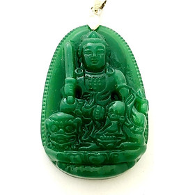Mặt dây bản mệnh khắc ngài Văn Thù Bồ Tát đá mã não tự nhiên cho người tuổi Mão Bạc QTJ - MDNA122(Xanh Lục)