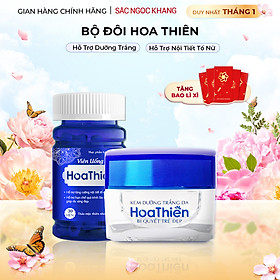 Bộ Đôi Trong Uống Ngoài Thoa Cân Bằng Nội Tiết, Dưỡng Trắng Sáng Da Viên Uống Hoa Thiên & Kem Dưỡng Trắng Da Hoa Thiên