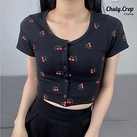Áo croptop kiểu in hình họa tiết, nhẹ nhàng nữ tínhẢnh thật