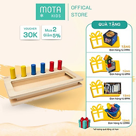 Đồ chơi hộp thả khối trụ màu cho bé từ 12-15 tháng Montessori Mota- Tăng cường kỹ năng vận động đôi tay- Hàng chính hãng