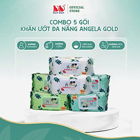 Combo 5 gói Khăn ướt đa năng cho bé Baby Angela Gold vải không dệt rayon cao cấp 100 miếng (18x20cm)