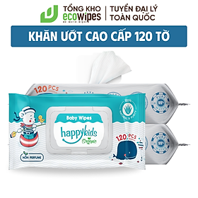 Hình ảnh Thùng 10 gói khăn ướt trẻ em Happy Kids gói 120 tờ không mùi siêu tiết kiệm cho bé