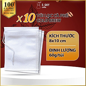 Túi Lọc Trà Túi Lọc Cà Phê Cold Brew Vải Không Dệt Có Dây Rút 8X10Cm, Định Lượng 60G/Túi, Combo 10 Túi