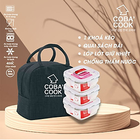 Mua Bộ 3 Hộp Thủy Tinh Hình Vuông COBACOOK Chịu Nhiệt 520ml Và Túi Giữ Nhiệt- CCS53BB