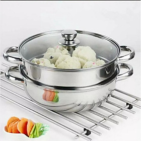 Mua Nồi Hấp Inox 2 Tầng  Đa Năng  Nồi Hấp Bánh Bao  Hấp Trứng Cao Cấp Nắp Kính