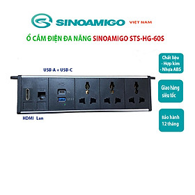 Ổ điện kẹp bàn Sinoamigo STS-HG60S-5, Tích hợp 3 cắm đa năng, 2 cổng sạc USB, 1 HDMI, 1 Lan. Hàng nhập khẩu chính hãng