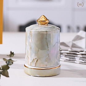 Mua HŨ TĂM SỨ 3D | Lọ Đựng Tăm Vân Đá 3D Chất Liệu Sứ Cao Cấp 2022 | Hũ sứ có nắp đậy vân đá cao cấp kẻ vàng kim
