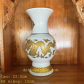 Mua Bình bông sứ trắng hình rồng vàng 3D cao cấp 3 cỡ: 20cm  22.5cm  24.5cm