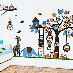 Decal dán tường cho bé voi xanh và bầy thú ngộ nghĩnh 2 mảnh al201