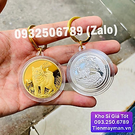 Combo 2 Móc khóa Đồng xu con Mèo vàng bạc Úc lì xì Tết Quý Mão, treo balo , túi xách, Tiền lì xì tết 2023 , NELI