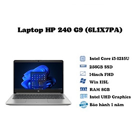 Máy tính xách tay HP 240 G9 (6L1X7PA)/ Bạc/ Intel Core i3-1215U Processor (upto 4.4Ghz, 10MB)/ RAM 8GB/ 256GB SSD/ Intel UHD Graphics/ 14inch FHD/ Win 11SL/ 1Yr - Hàng chính hãng