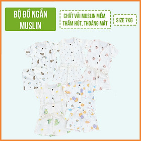 Set Quần Áo Ngắn Tay Muslin Cho Trẻ Sơ Sinh Và Trẻ Nhỏ Dưới 8Kg