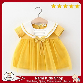 Váy công chúa cho bé phong cách thủy thủ đính nơ dễ thương hàng Quảng Châu cao cấp