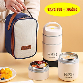 Hộp Đựng Cơm Giữ Nhiệt FOOD INOX 304 - Tặng kèm muỗng và Túi Giữ Nhiệt