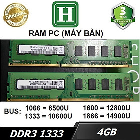 Ram PC 4GB DDR3 bus 1333 10600U ram dùng cho deskop, máy bàn