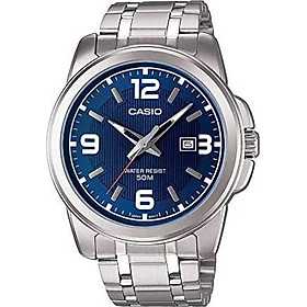 Casio Men's MTP-1314D-2A Enticer Series Silver Band Blue Dial with Date Dress Watch
