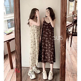 Đầm Nữ 2 Dây Hoa Nhí Vintage Cổ V Hai Màu Siêu Xinh Váy Nữ Hoa Chất Voan Dáng Dài 2 Màu So Hot