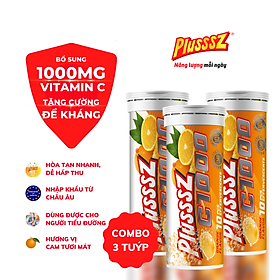 {COMBO3TUYP} Viên sủi Plusssz C1000 bổ sung 1000mg vitamin C hỗ trợ tăng cường sức đề kháng, vững vàng sức khỏe (Tuýp 10 viên sủi 4g)