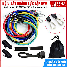 BỘ 5 DÂY DÂY KHÁNG LỰC TẬP GYM - MÓC THÉP TO CHẮN CHẮN HỖ TRỢ TẬP GYM ĐA NĂNG ( ẢNH THẬT)