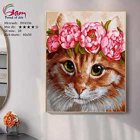 Mua Tranh tô màu theo số Gam chú mèo đội hoa DV4336