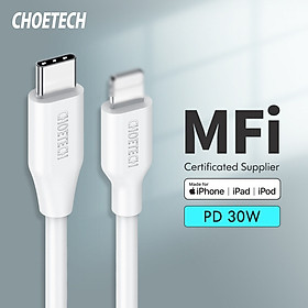 Dây cáp sạc nhanh 30W chuẩn PD 3.0 hỗ trợ MFI dành cho iPhone / iPad hiệu CHOETECH IP0040 dài 120cm - hàng chính hãng - Màu Trắng 