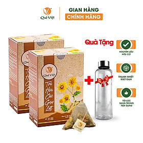 Combo 2 hộp Trà hoa cúc gạo lứt Quê Việt + bình đựng nước thanh nhiệt, ngủ ngon, điều hoà huyết áp (2 hộp x 600gr/hộp)