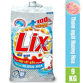 Bột giặt Lix Extra hương hoa 9kg EB010 làm sạch mọi vết bẩn cứng đầu khử mùi ẩm mốc cho giặt tay và máy 