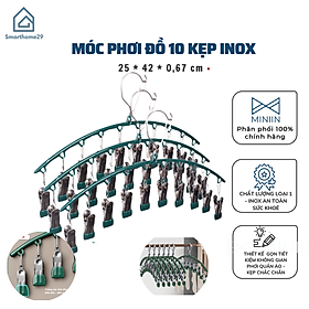 Móc Treo Đồ Lót Khăn Tất 10 Kẹp Inox, Móc Kẹp Phơi Quần Ao Đa Năng Tiết Kiệm Diện Tích, Chất Liệu Không Gỉ - HÀNG CHÍNH HÃNG MINIIN