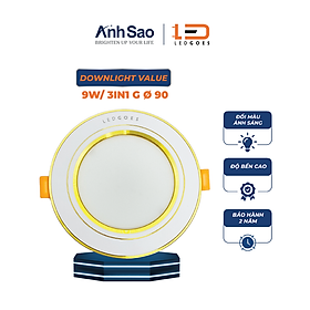 Đèn LED Âm trần đổi màu 9W LEDGOES - Đèn Downlight 3 chế độ ánh sáng, Lỗ khoét Phi 90