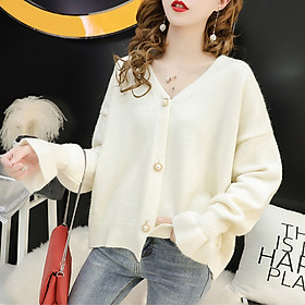 Áo khoác len cardigan dáng ngắn len dệt kim mềm mại phong cách Hàn Quốc