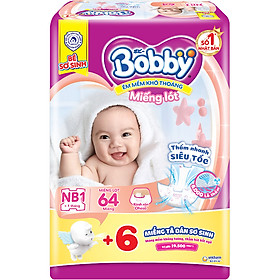 Miếng lót sơ sinh Bobby Newborn 1 - 64 miếng - Tặng 6 miếng Tã dán sơ sinh