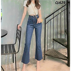 Quần jean ống loe lưng cao cắt gấu [có size lớn] QJ629