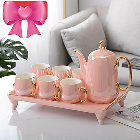 BỘ ẤM CHÉN KÈM KHAY PHA TRÀ CÀ PHÊ SỨ XƯƠNG CAO CẤP ÁNH TRAI MẪU MỚI 2021 - VD53