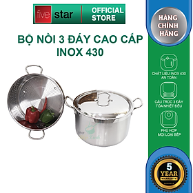 Mua Bộ xửng hấp 3 đáy inox 430 FiveStar Standard bếp từ nắp inox tặng 5 muỗng ăn ( 32cm )