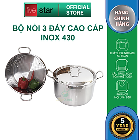 Bộ xửng hấp 3 đáy inox 430 FiveStar Standard bếp từ nắp inox tặng 5 muỗng ăn ( 32cm )