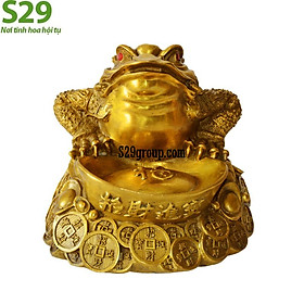 Cóc ôm chữ phúc bằng đồng vàng dài 12cm,vật phẩm phong thủy chiêu tài lộc